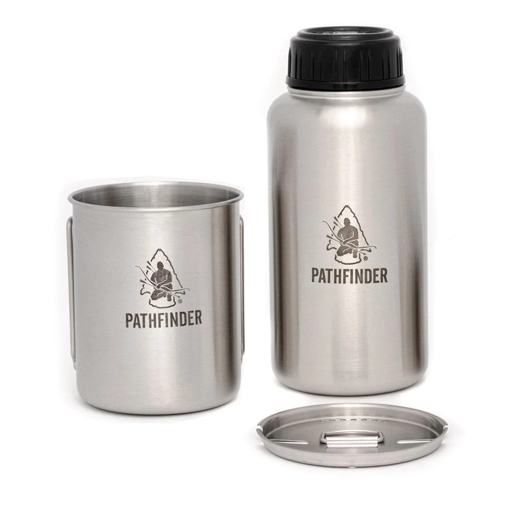 Pathfinder Branded Stainless Steel Bottle & Nesting Cup Set Survival Gear 3 Pathfinder Branded Stainless Steel Bottle & Nesting Cup Set Survival Gear